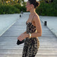 Elegant Leopard A-Line Dress with Backless Tube Top for Summer Beach Vacations. Happy Holiday