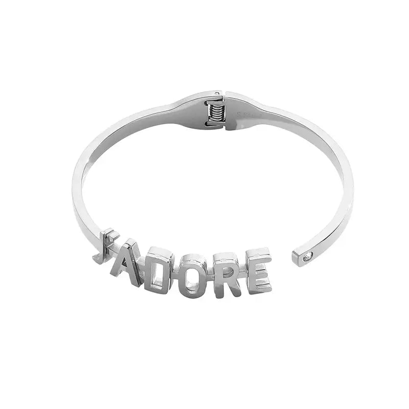 “J’ADORE Stainless Steel Bracelet for Women – Adjustable Free Size, 18g, Available in Gold and Silver, Elegant Design”