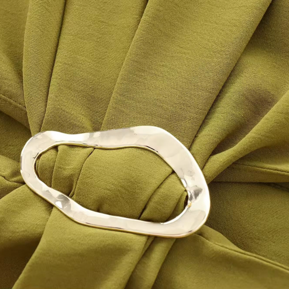 Kaïa Sculpt Midi in olive – elegant sleeveless belted dress with stretch and waist cut-outs
