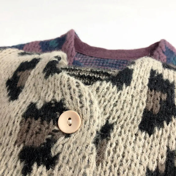 Leopard Print Sweater for Girls in Lilac and Khaki, stylish cotton sweater with front buttons, perfect for autumn, kids’ fashion, and everyday wear.