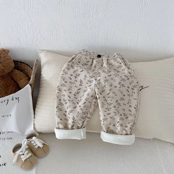 Leopard Print Baby & Kids Pants in Beige and Brown with Elastic Waistband and Comfortable Fit