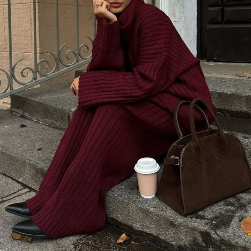 Chic oversized knitted set for women, perfect for casual outings and everyday wear.