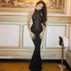 La Diva elegant long lace halter dress for women black evening gown with open back slim fit and timeless glamour style
