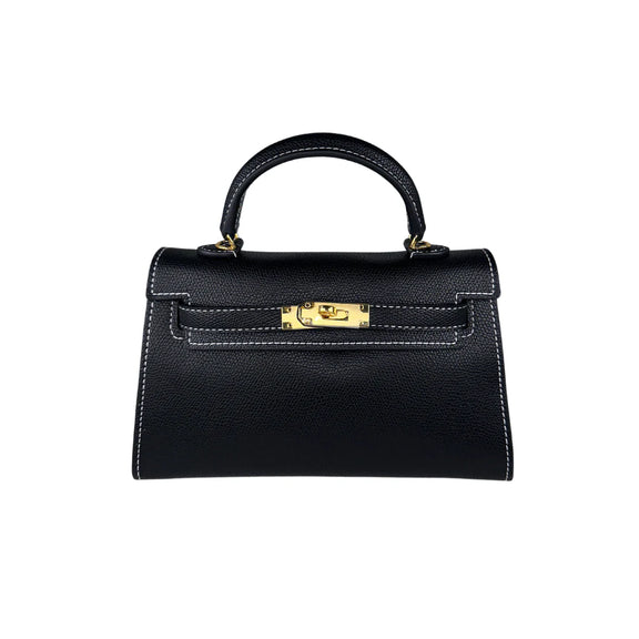 Fleur de Luxe Handbag made from 100% genuine leather in classic black with elegant design Vogue style