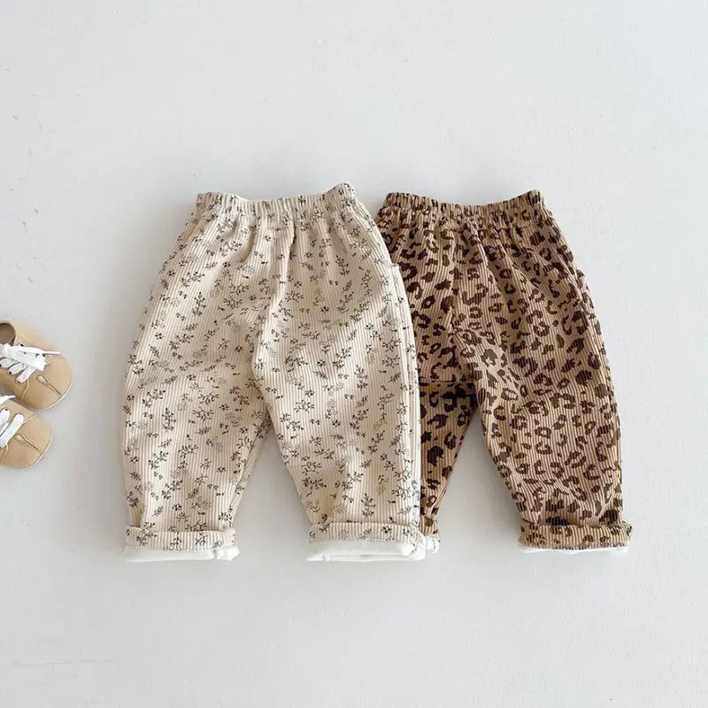 Leopard Print Baby & Kids Pants in Beige and Brown with Elastic Waistband and Comfortable Fit