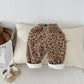 Leopard Print Baby & Kids Pants in Beige and Brown with Elastic Waistband and Comfortable Fit