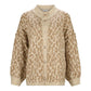 LeopardLux Cardigan for women featuring a luxurious leopard print, gold-colored buttons, and made from a soft wool blend. Elegant Italian-made cardigan perfect for casual and chic looks.