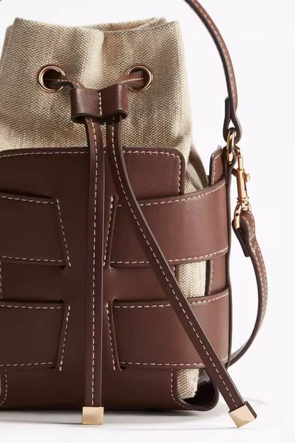 Stylish LORVÉ Elegance Bucket Bag in brown – lightweight women’s shoulder bag with adjustable strap, fashionable all-season handbag.
