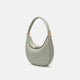 Genuine leather crescent moon shoulder bag in sage green with gold hardware – luxury designer handbag for women
