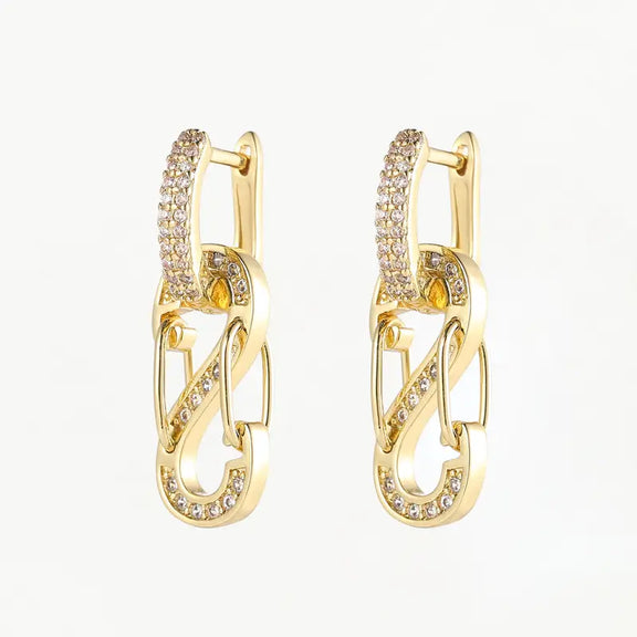 Luxurious 14K gold-plated earrings with sparkling zirconia stones, elegant design, lightweight and stylish for special occasions and everyday wear.