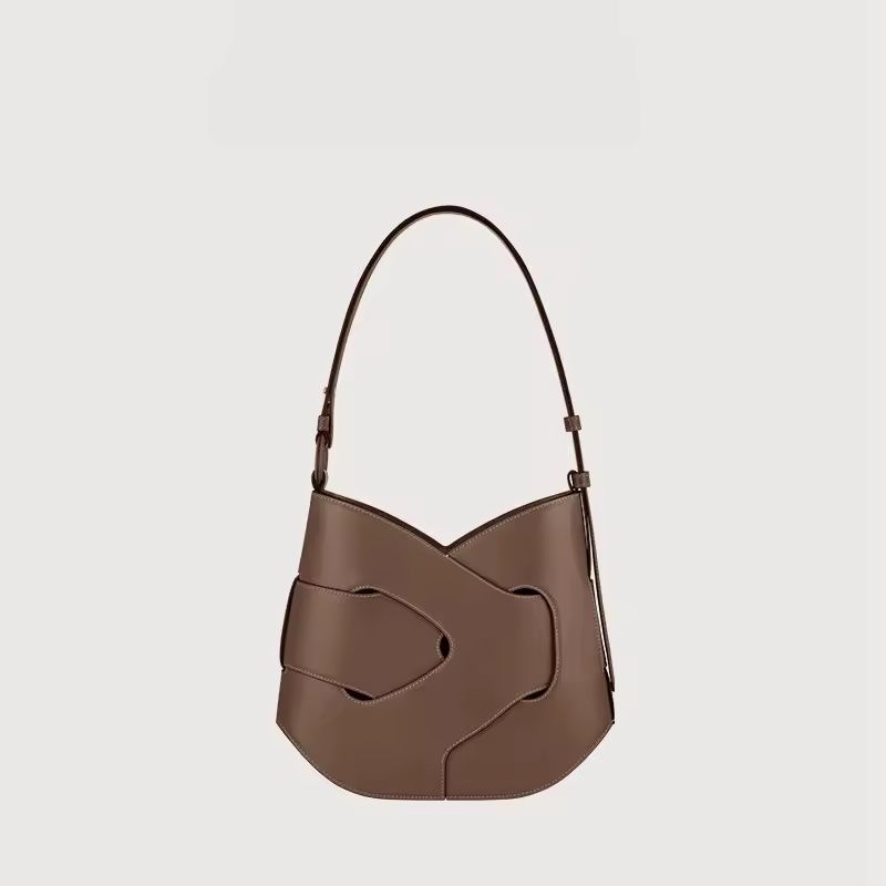 Luxury women’s leather handbag with adjustable strap – Axis crossbody bag in black and taupe