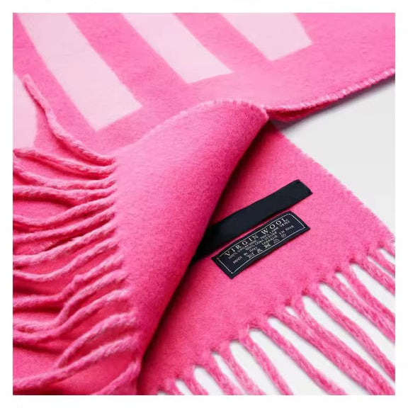 Luxury pink winter wool scarf – Chic & Charm 100% virgin wool, soft and cozy with fringes
