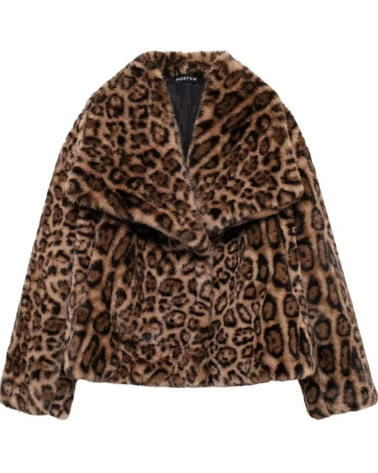 LYONA LEOPARD faux fur jacket for women – luxury warm leopard print winter coat
