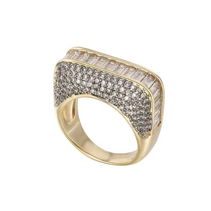 Memoria Luxe 18K gold plated copper ring with rectangular zirconia inlay, luxury women's statement jewelry
