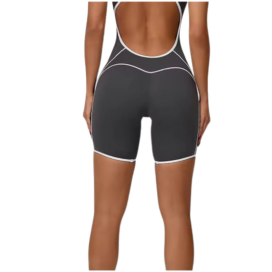 MIKA black sculpting one-piece romper for women – sleeveless, backless, high waist, compression fit