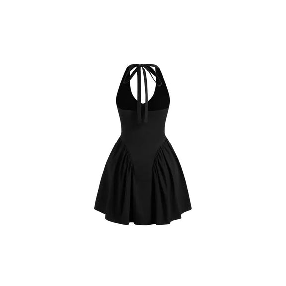 Simple neckholder dress with a chic back cutout, made from stretchy, soft jersey fabric. The dress offers a regular fit for all body types and is perfect for summer, parties, casual outings, and special occasions. Easy-care and durable, it maintains its shape after multiple washes.