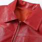 Amoure Leather Jacket for Women in Red, Stylish PU leather with Front Zipper, Collar, and Side Pockets. London Style