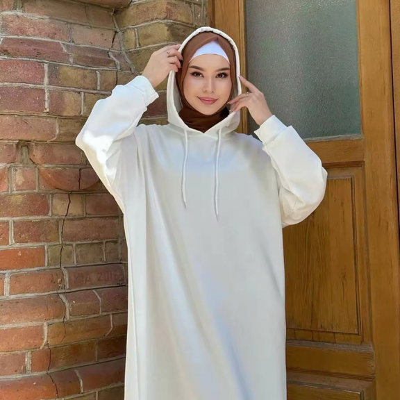 Aisha Hoodie Dress for Muslim Women - Elegant Kaftan Abaya with Hood for Eid and Ramadan | Modest Fashion Dress in Polyester with Light Stretch | Stylish Muslim Women’s Dress