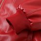 Amoure Leather Jacket for Women in Red, Stylish PU leather with Front Zipper, Collar, and Side Pockets.