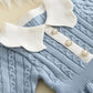 LittleChic Baby Knit Dress in Blue and Pink – Cable Knit, Peter Pan Collar, Pearl-like Buttons