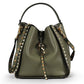 Chic crossbody bag for women featuring genuine leather and edgy studs. Khaki Valentino Style