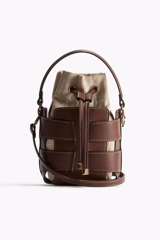 LORVÉ Elegance Bucket Bag – luxury women’s PU leather handbag in black, designer crossbody bag for everyday and evening wear.
