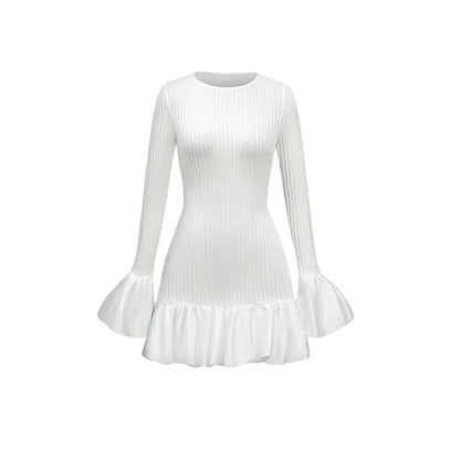 White short dress with ruffles at the hem and sleeves, ideal for summer parties and evening events. Ceyla 2025