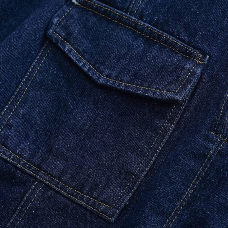 Detailed view of the denim-polyester fabric – soft, durable, and breathable texture of the Soho Denim Set