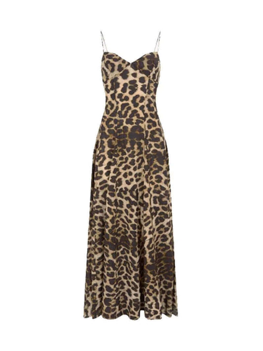 Elegant Leopard A-Line Dress with Backless Tube Top for Summer Beach Vacations. Holiday Fashion Dress-Monaco-Bali-Malediven