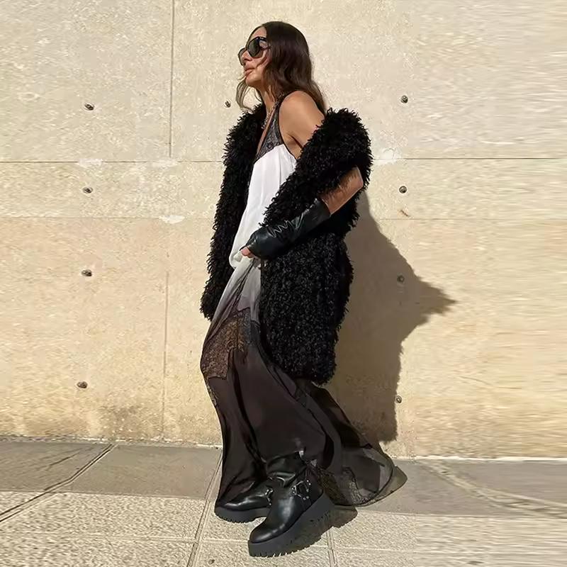 Ombre Mesh Chic Dress styled for streetwear – sheer maxi slip dress with lace, Chic & Charm fashion