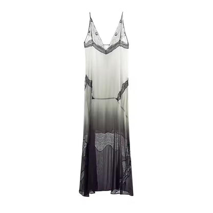 Ombre Mesh Chic Dress – sheer lace maxi dress in black and white ombre, sleeveless V-neck, Chic & Charm