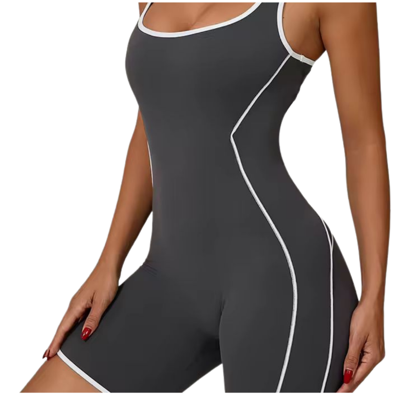 MIKA black sculpting one-piece romper for women – sleeveless, backless, high waist, compression fit