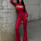 Sexy Hollow Out Jumpsuits Sets Women Fashion Solid Long Sleeve Shawl and Jumpsuits Female Elegant Two Piece Sets