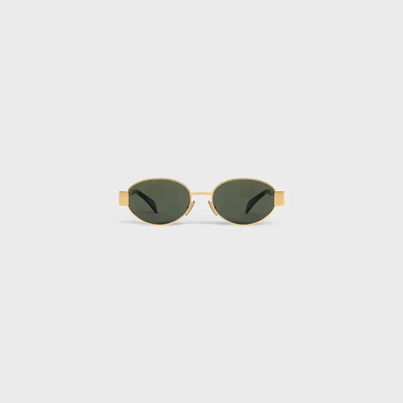 High-fashion gold sunglasses women’s 2025 – Ceylie Arc metal oval frame, bold designer accessory