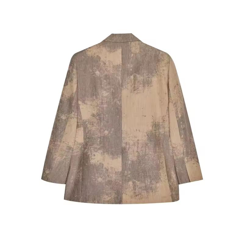 Mara Oversized Blazer Beige Grey – women’s oversized blazer back view, regular fit casual chic blazer.
