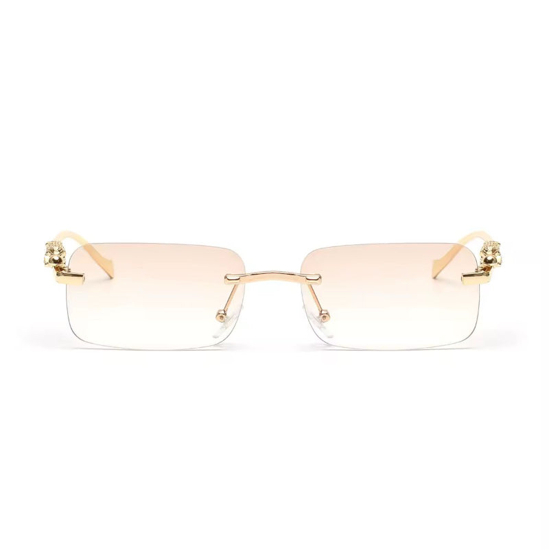 Ivory fade rimless sunglasses with gradient lenses and luxe gold panther detail