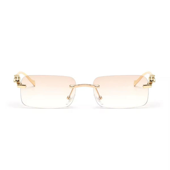 Ivory fade rimless sunglasses with gradient lenses and luxe gold panther detail