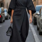 Elegant flared sleeve chiffon dress for spring events in Parisian style