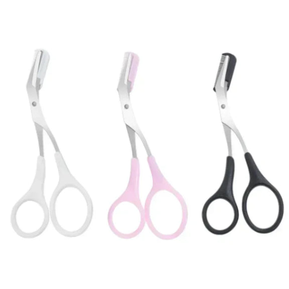 High-Quality Eyebrow Trimming Set with Curved Razor and Scissors in Various Colors - Perfect for Precision Grooming