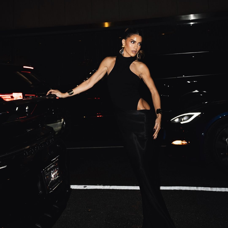 Fashionable Black zipper closure of the sexy off-shoulder long dress for a perfect fit and easy wear. Dress Camilla New York
