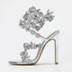 Cristalia Luxury Strass Heels – Gold Stiletto Sandals with Crystal Flowers for Women – Size 38
