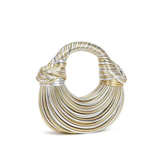 Compact half-moon handbag in braided gold and silver – MOONDROP by Chic and Charm