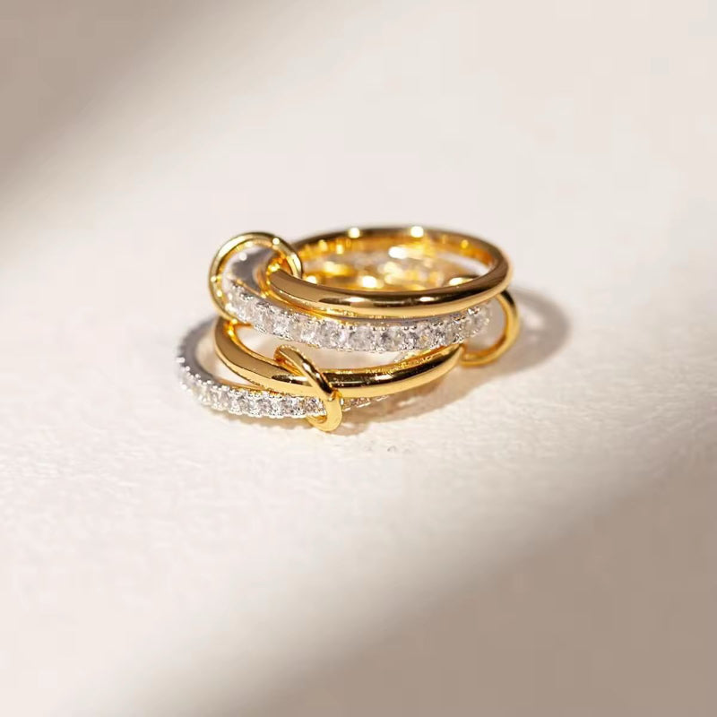 Statement cocktail ring with gold and silver interlocked bands – luxury dual-tone ring for gifting and layering