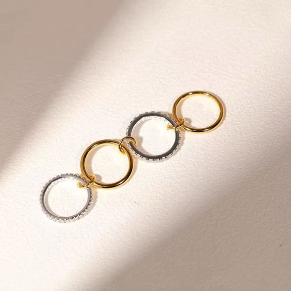Mixed metal stacking ring for women with 18K gold plating, silver tones and zircon – trending jewelry 2025