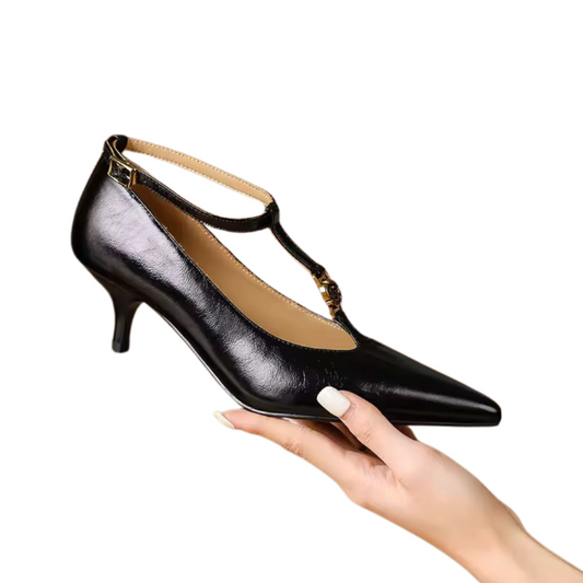 Elegant 5cm heel black leather pumps for women – handcrafted design

