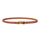 Brown leather belt for women, slim 1.4 cm width, real cowskin with gold infinity-style knot buckle
