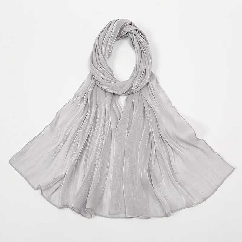 Modest fashion hijab with silky shimmer and flowy drape
