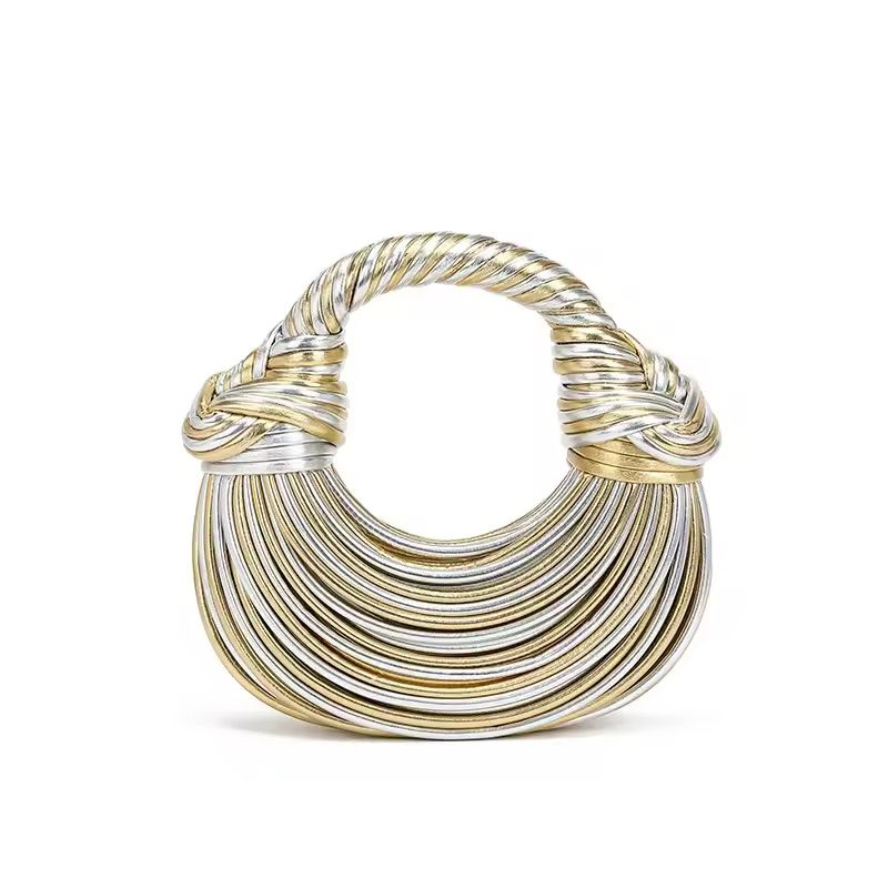 MOONDROP designer clutch bag for women in gold and silver, handwoven metallic texture