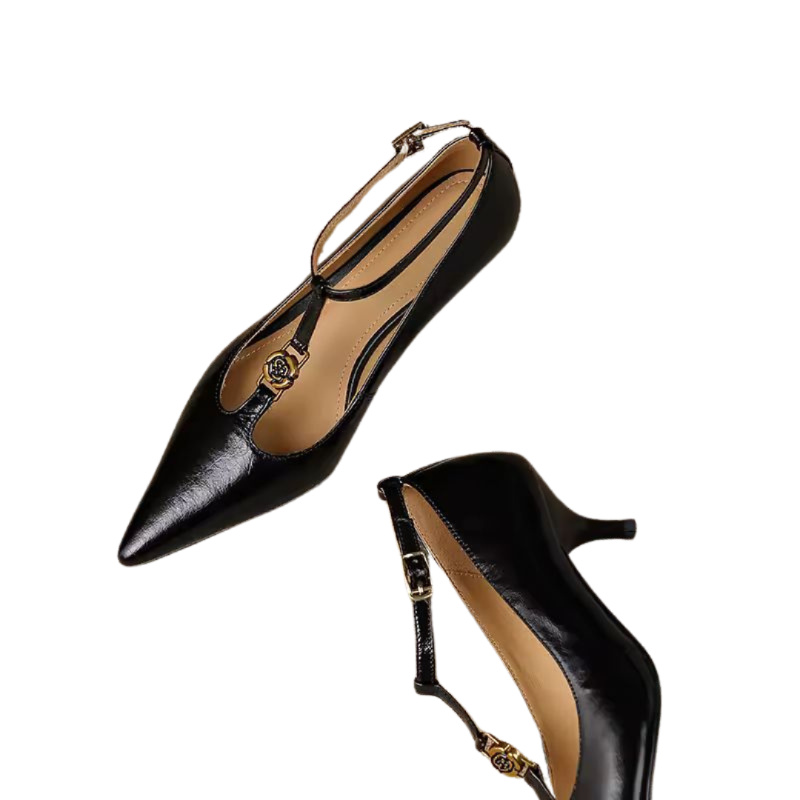 Luxury T-strap heels in real cow leather, perfect for weddings or business
