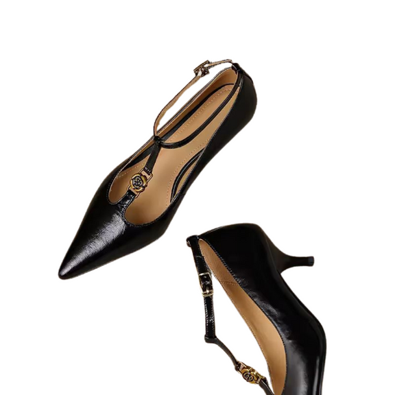 Luxury T-strap heels in real cow leather, perfect for weddings or business
